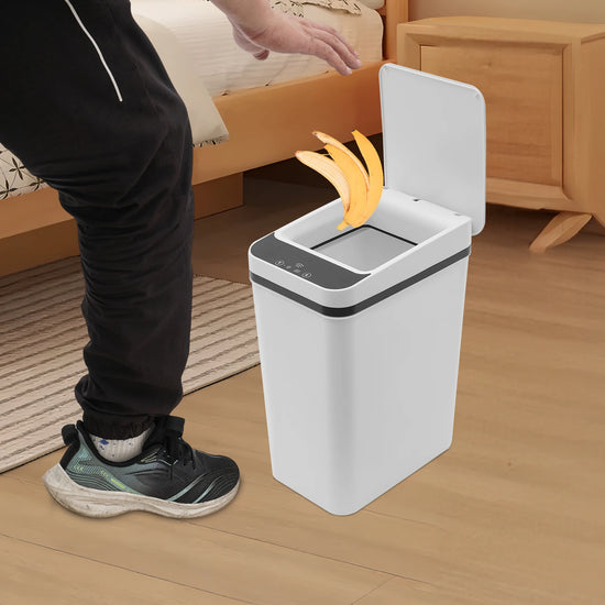 Medium Smart Sensor Trash Can with Kick Function, Battery Operated, Batteries Not Included, Dual Opening Modes, Tight Sealed Lid, Anti-Odor Design, Durable for Home and Office Use