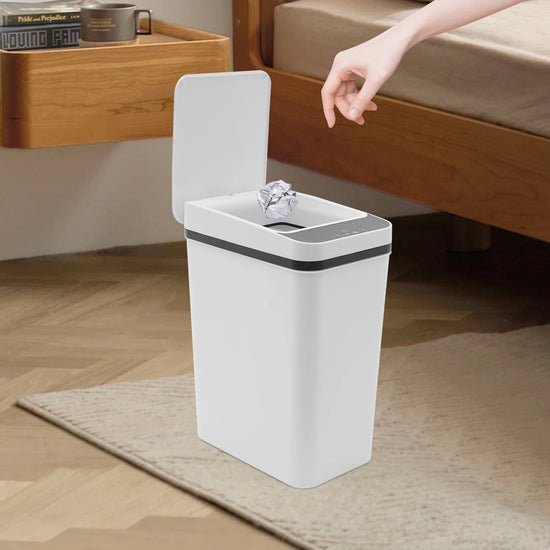 Medium Smart Sensor Trash Can with Kick Function, Battery Operated, Batteries Not Included, Dual Opening Modes, Tight Sealed Lid, Anti-Odor Design, Durable for Home and Office Use
